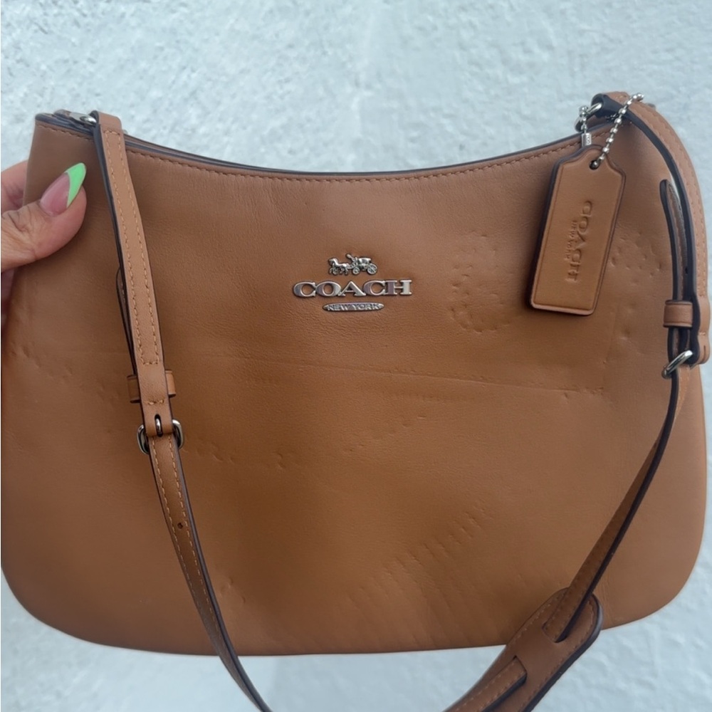 Coach Tan Leather Shoulder Bag with Silver Logo